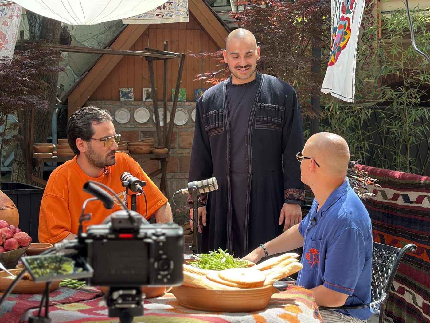 On-location podcast shoot at a restaurant in Tbilisi